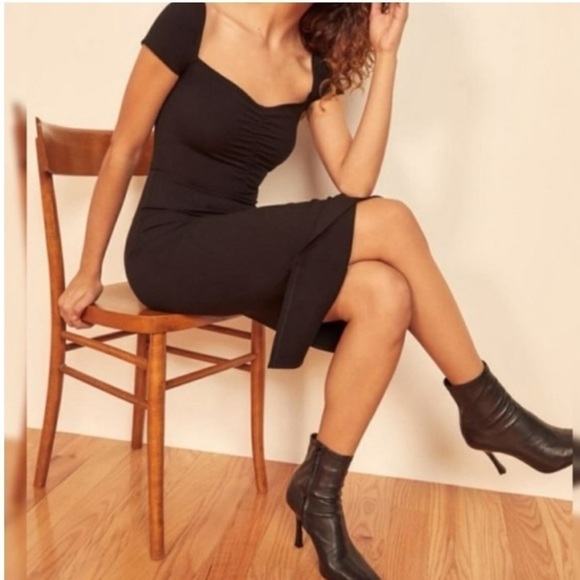 REFORMATION Black Ribbed Bleeker Dress - Picture 2 of 9